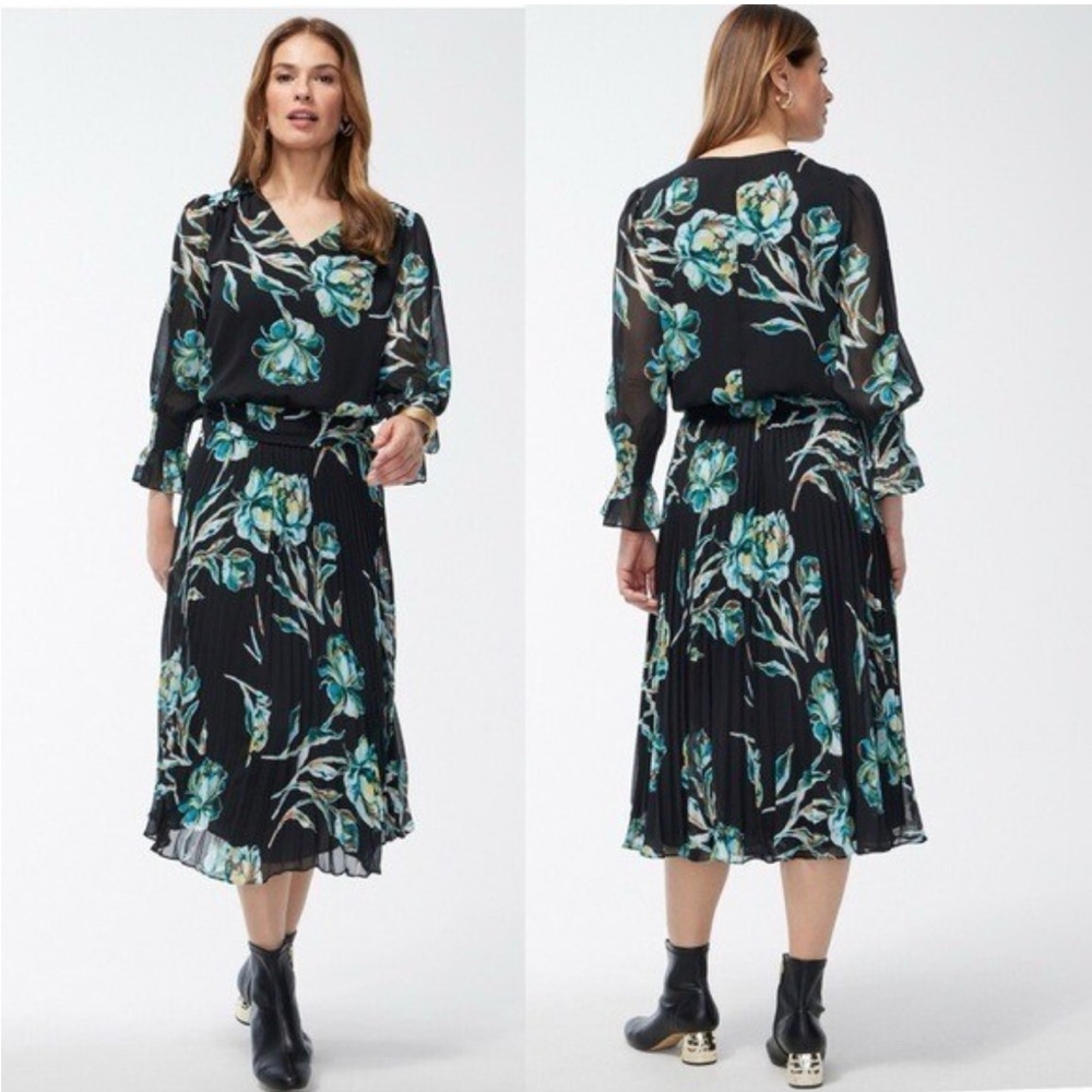 Chico's 2.5 (14) Pleated Impression Floral midi dress